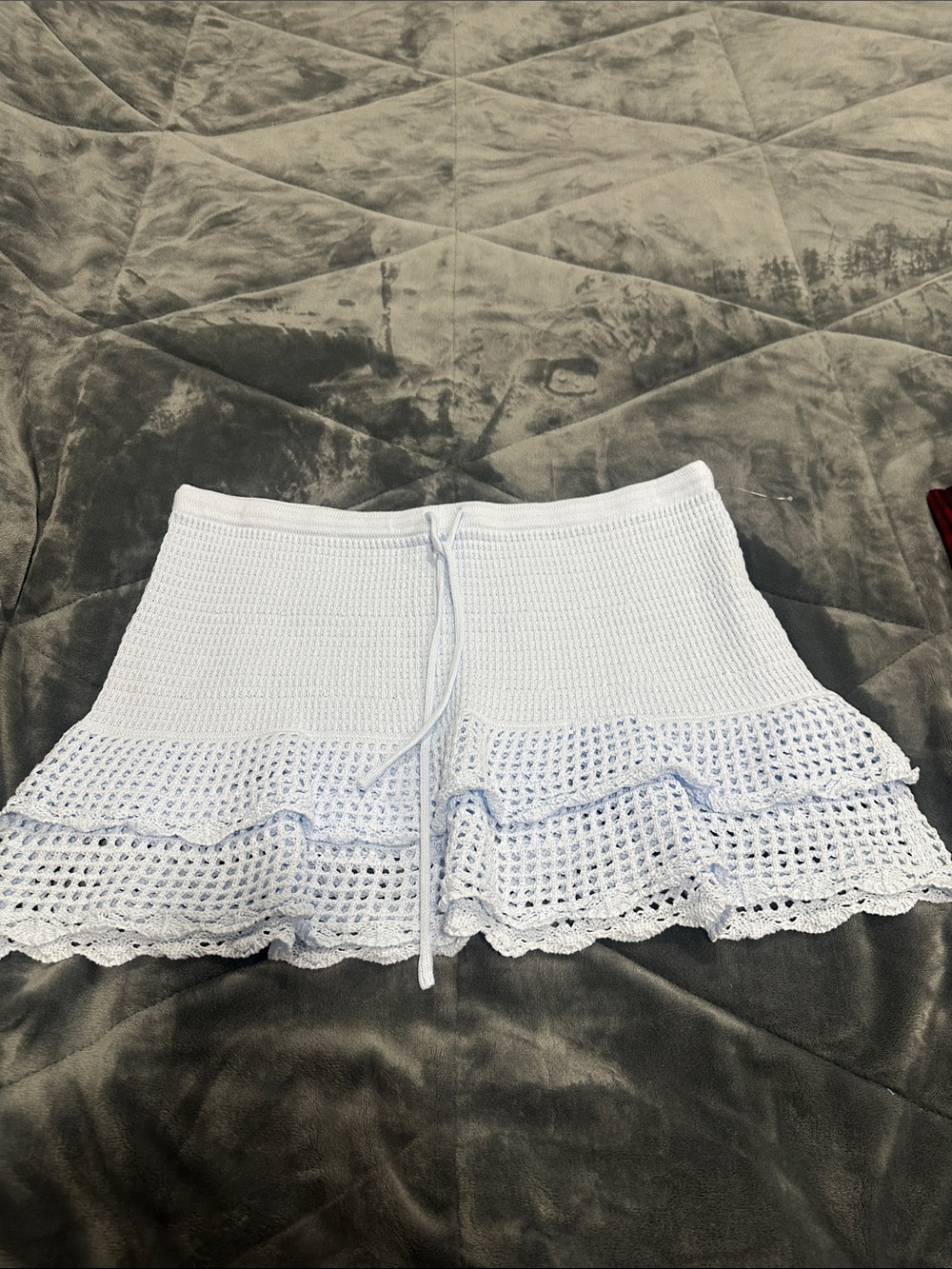 wild fable Pale Blue Crochet Ruffle Mini Skirt